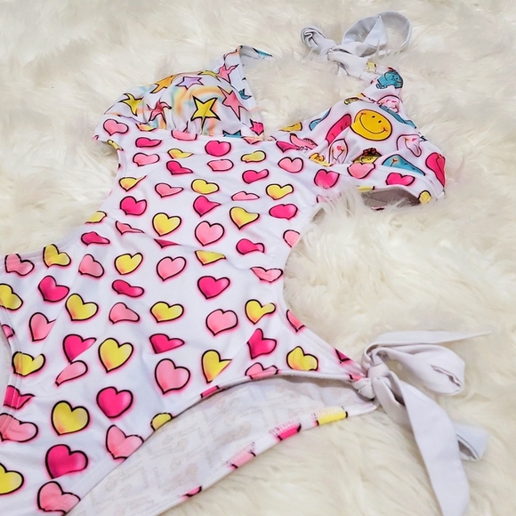 One pice swimsuit, NEW, monokini, white/ multi-color - Picture 2 of 10